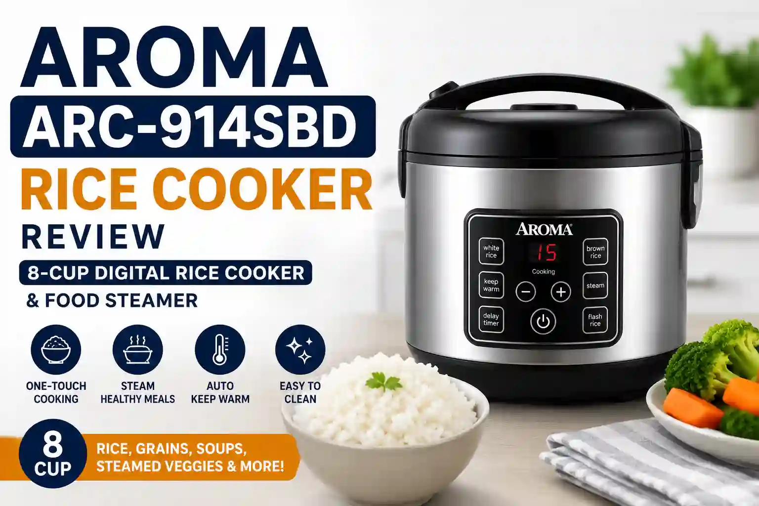 Aroma ARC-914SBD digital rice cooker and food steamer with stainless steel exterior